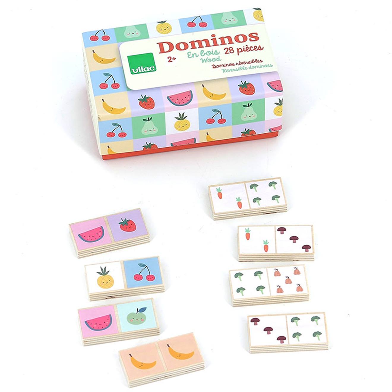 Dominos en bois fruits et légumes jaune