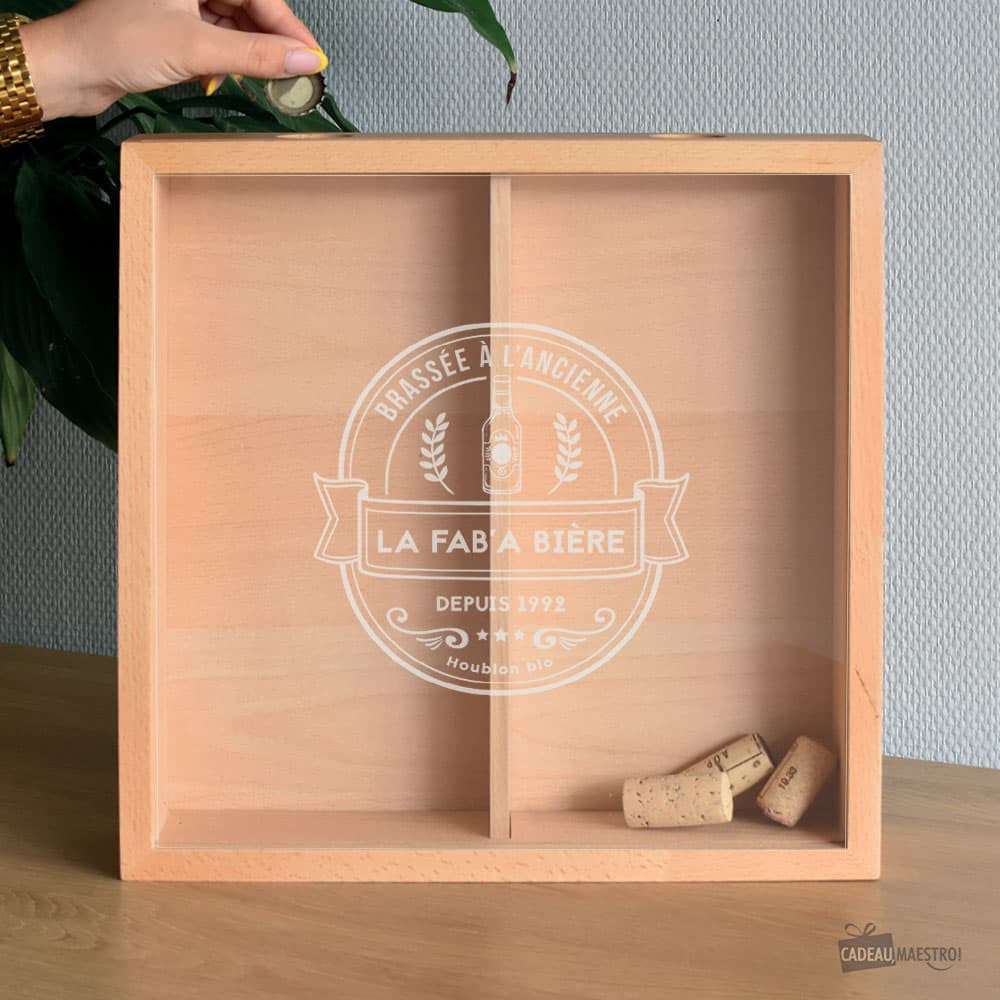 Double Collecteur de Capsules Bière Hêtre à Personnaliser - Collecteur de Bouchons