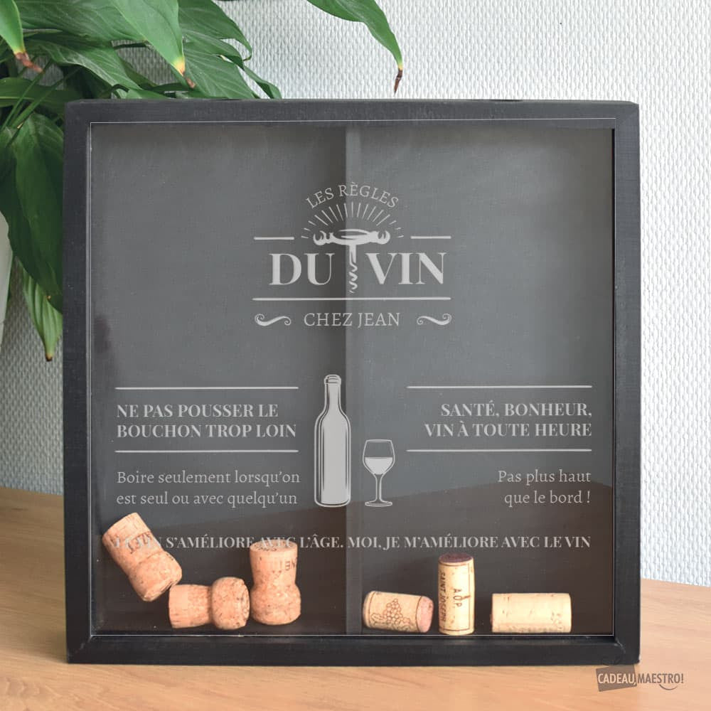 Double Collecteur de Capsules Les Règles du Vin Hêtre à Personnaliser - Collecteur de Bouchons