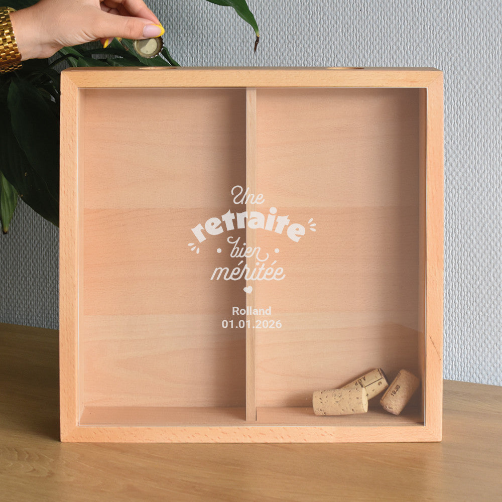 Double Collecteur de Capsules Retraite Hêtre à Personnaliser - Collecteur de Bouchons