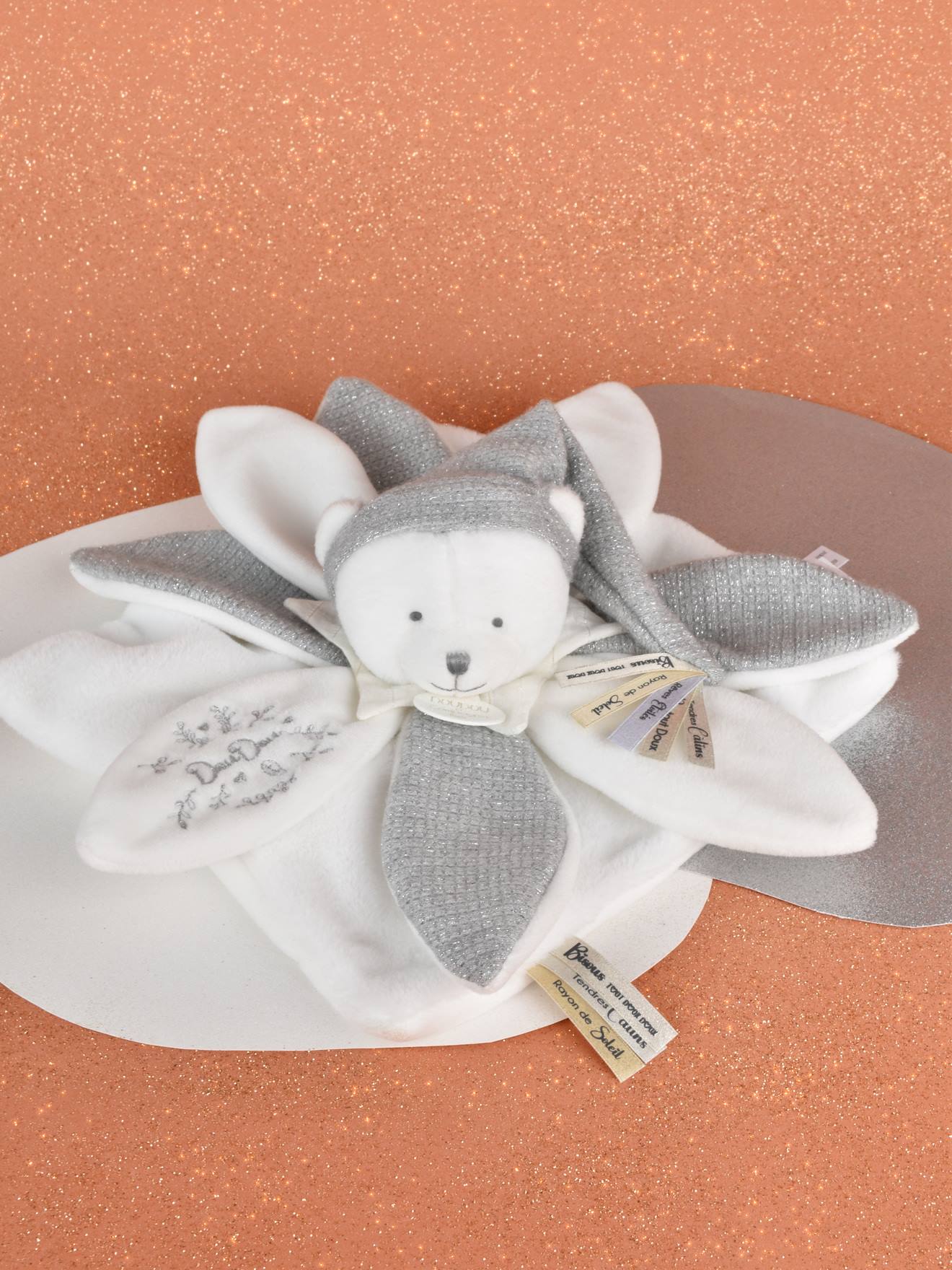 Doudou 25 ans - ours argent - pantin attache-sucette argent