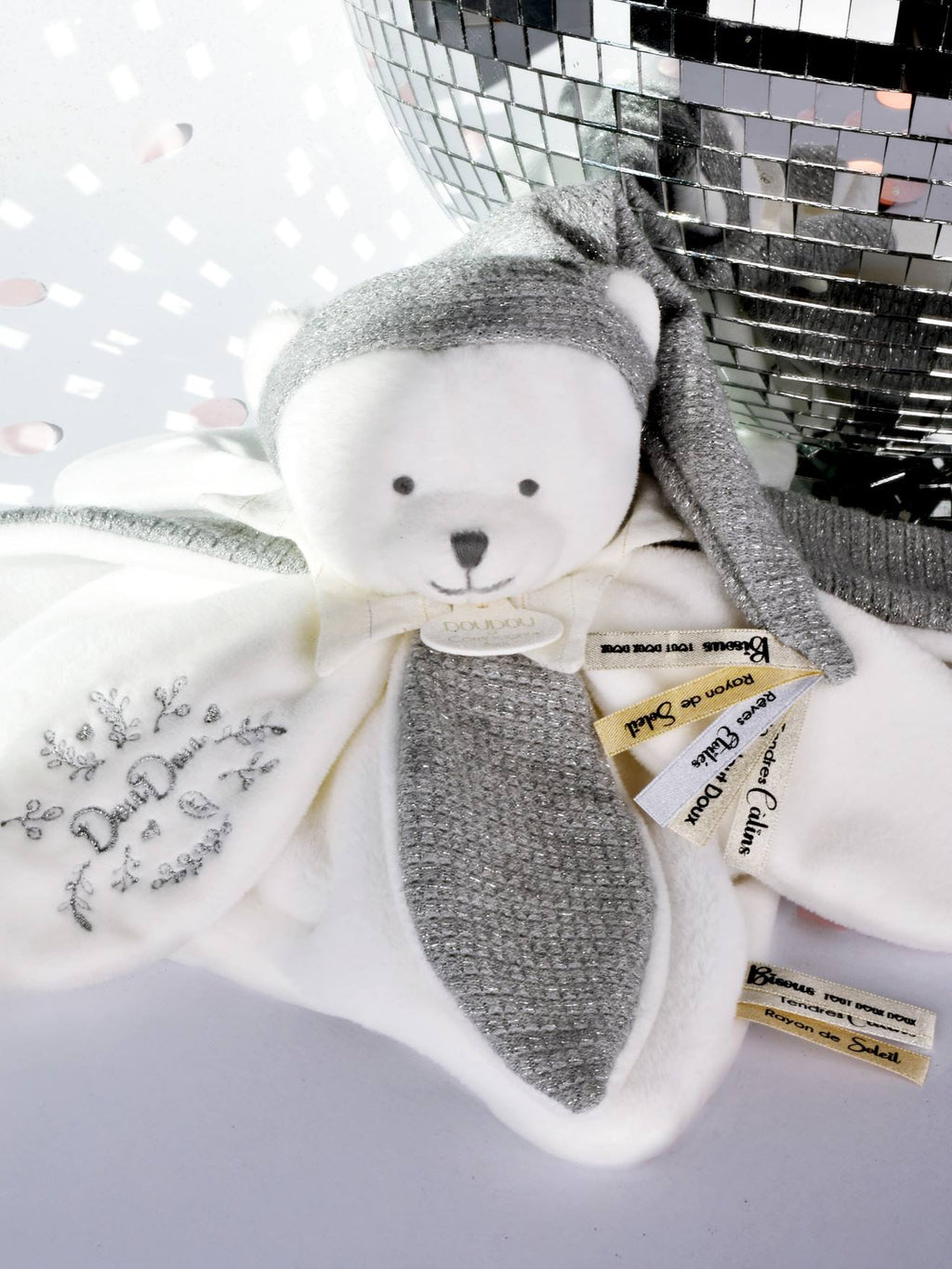 Doudou 25 ans - ours argent - pantin attache-sucette argent