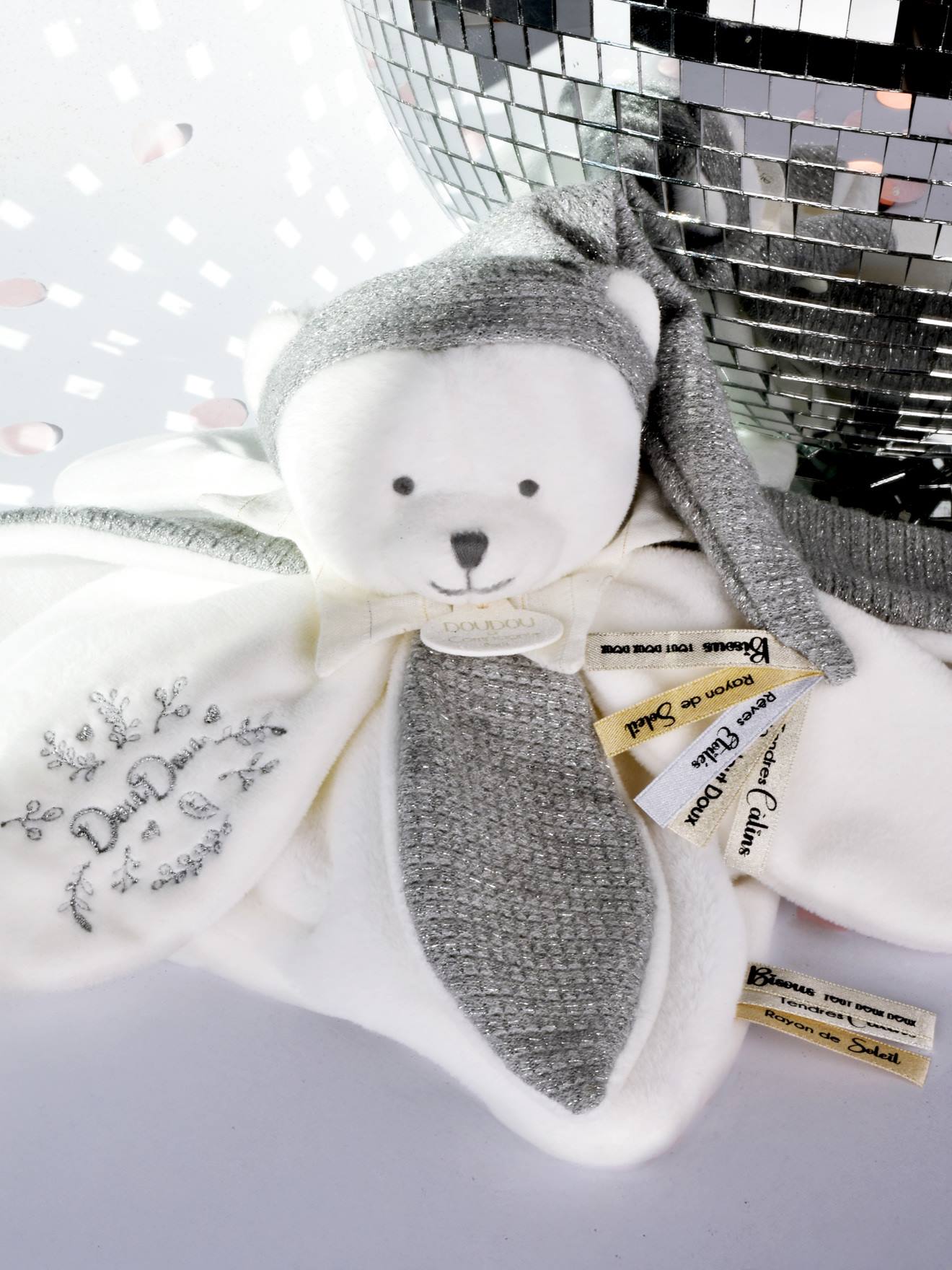Doudou 25 ans - ours argent - pantin attache-sucette argent