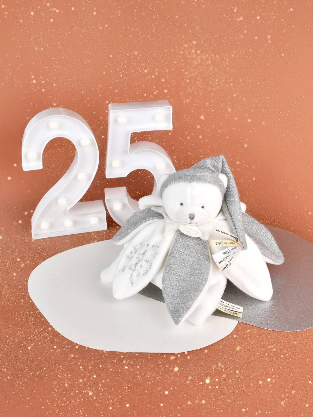 Doudou 25 ans - ours argent - pantin attache-sucette argent
