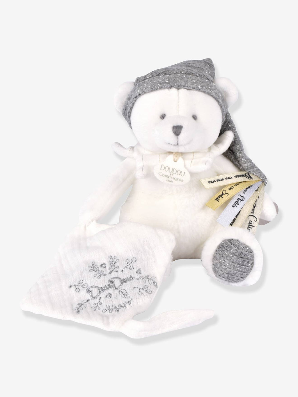 Doudou 25 ans - ours argent - pantin attache-sucette argent