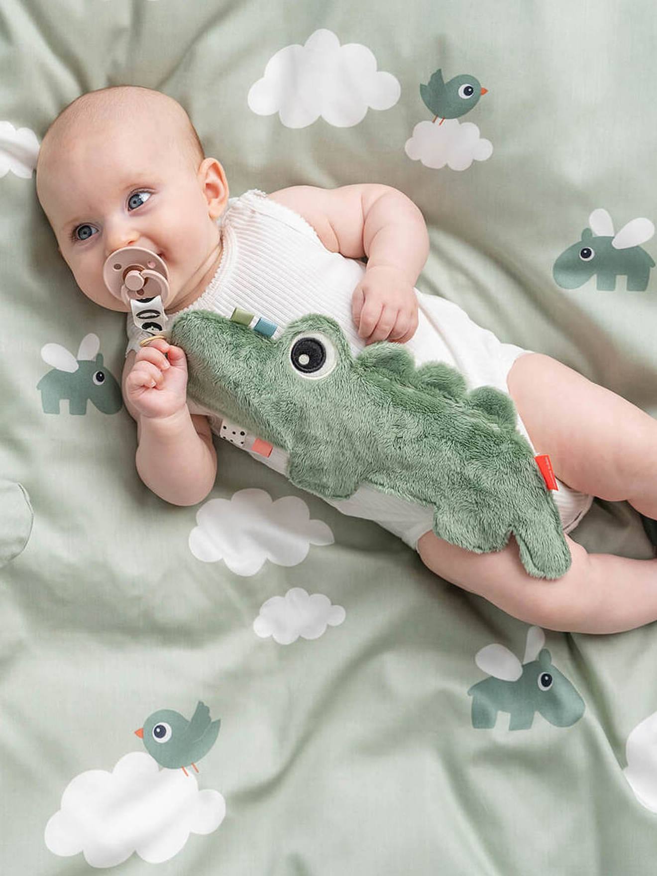 Doudou attache-sucette croco vert