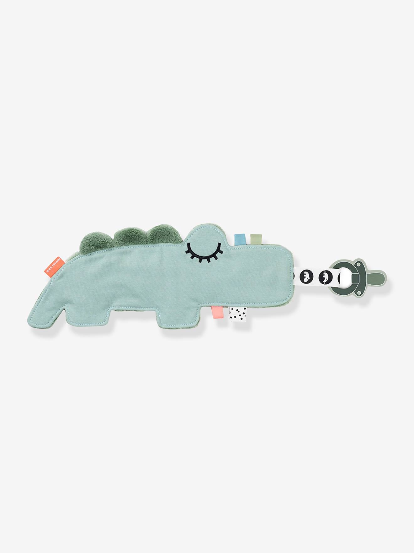Doudou attache-sucette croco vert