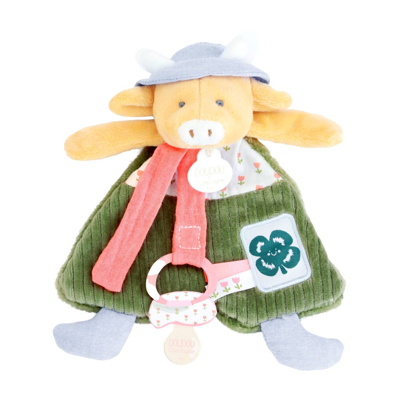 Doudou attache-sucette vache aneth 19 cm vert