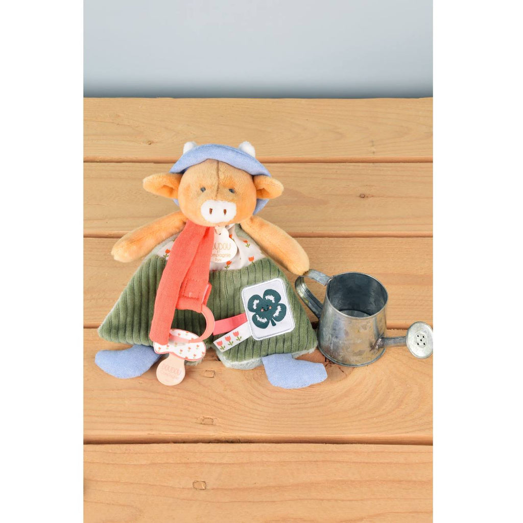 Doudou attache-sucette vache aneth 19 cm vert