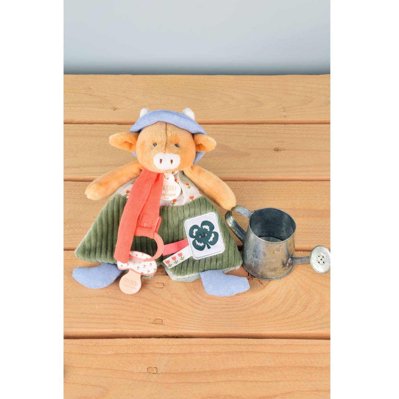 Doudou attache-sucette vache aneth 19 cm vert