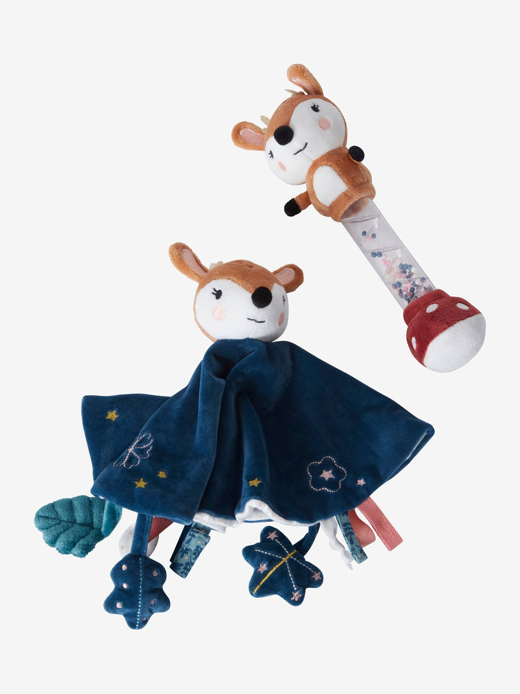 Doudou + bâton de pluie forêt enchantée multicolore