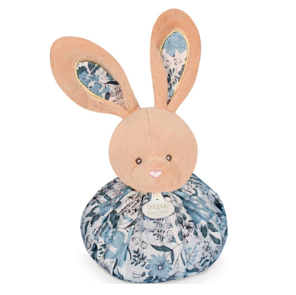 Doudou boule lapin bleu