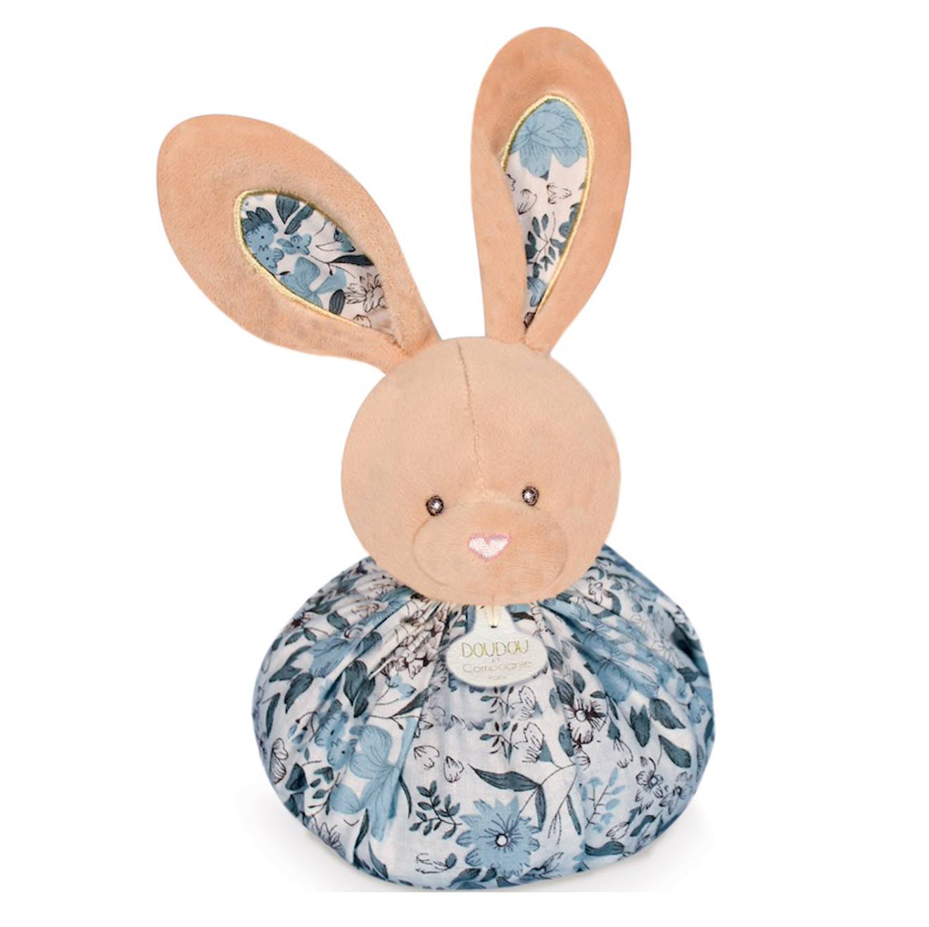 Doudou boule lapin bleu