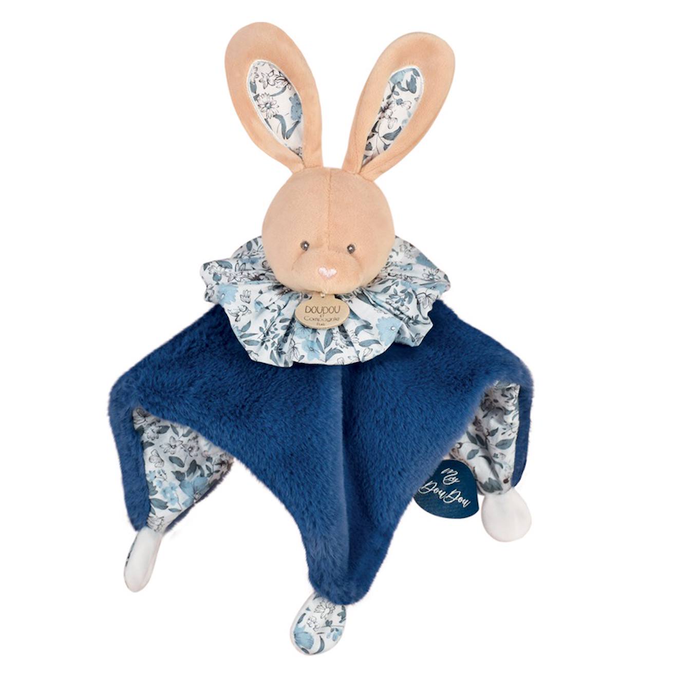 Doudou boule lapin bleu
