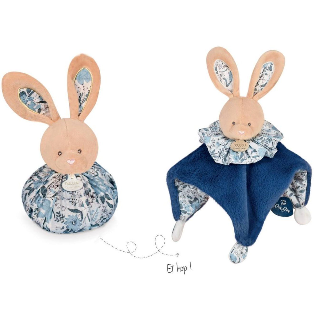 Doudou boule lapin bleu
