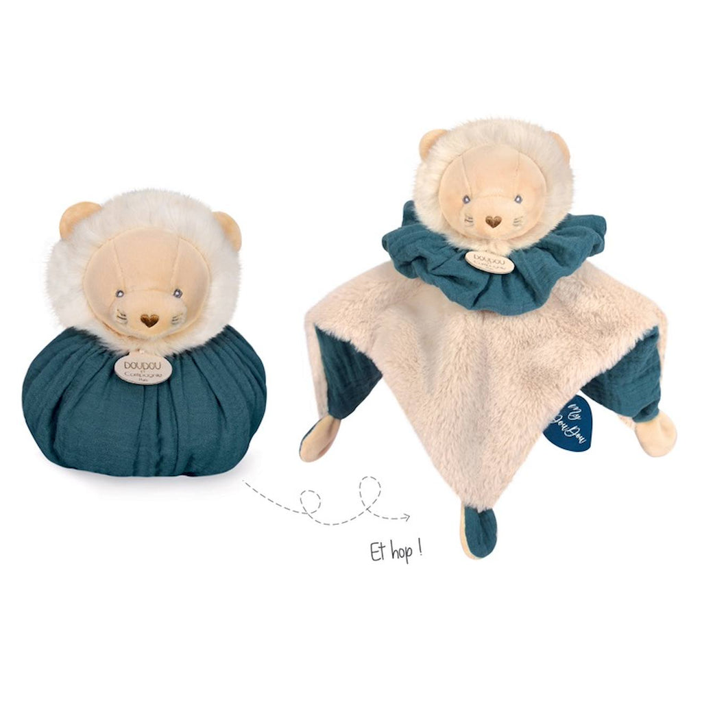 Doudou boule lion vert