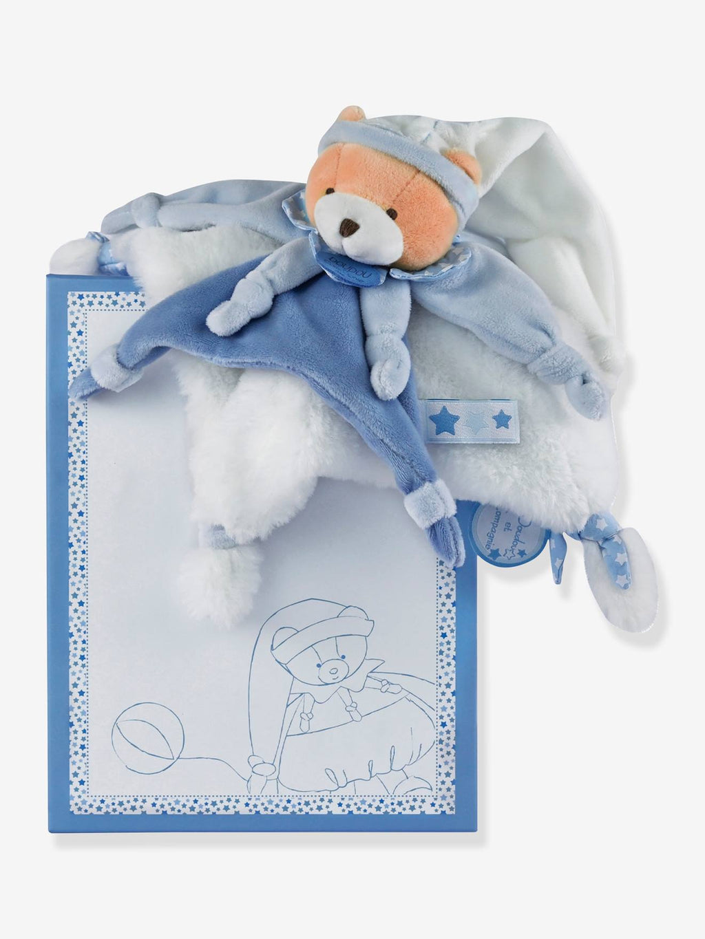 Doudou carré 27 cm ours petit chou bleu