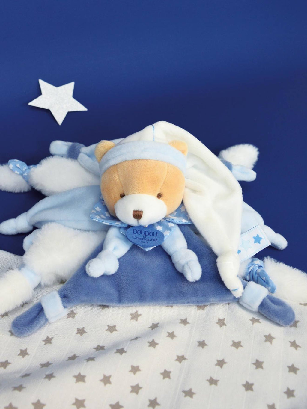 Doudou carré 27 cm ours petit chou bleu