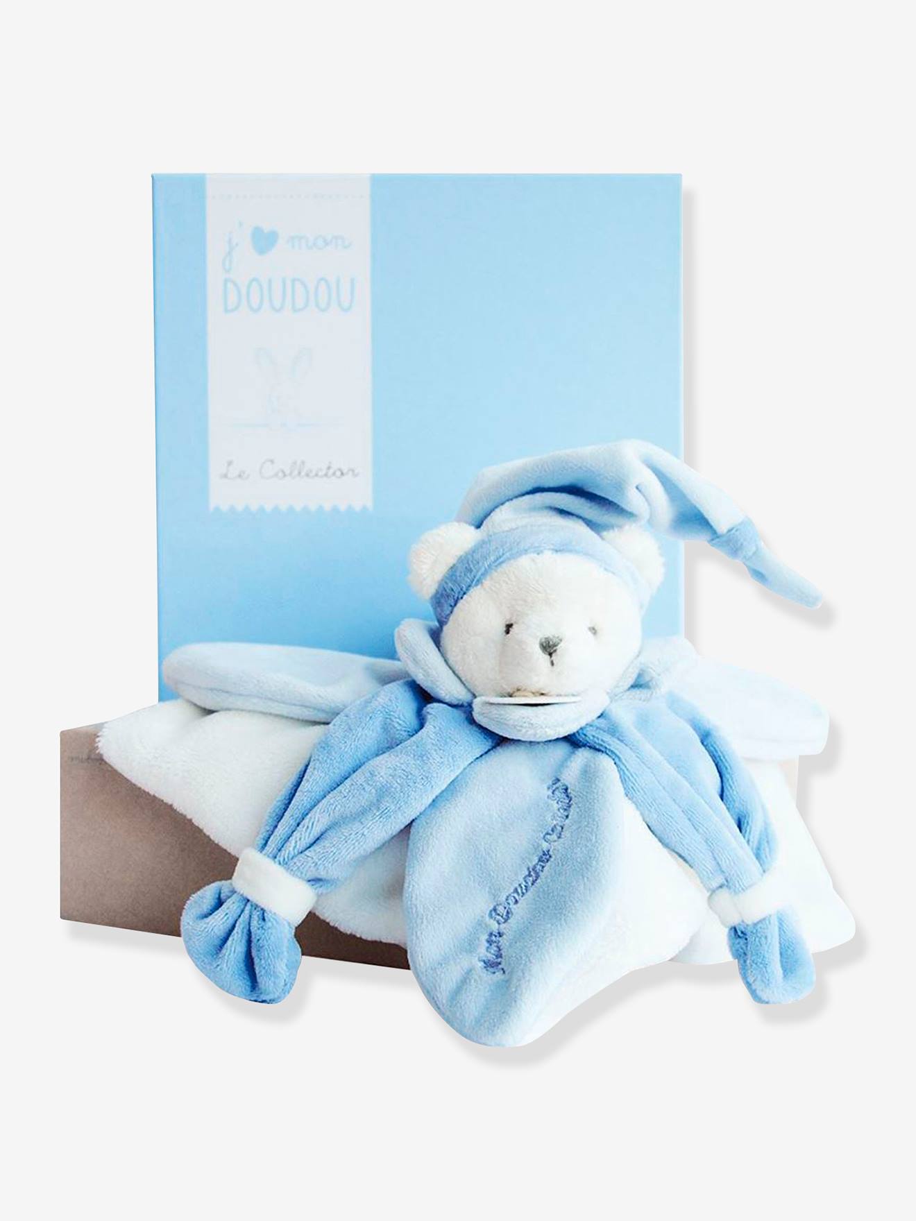 Doudou carré ours 24cm collector bleu