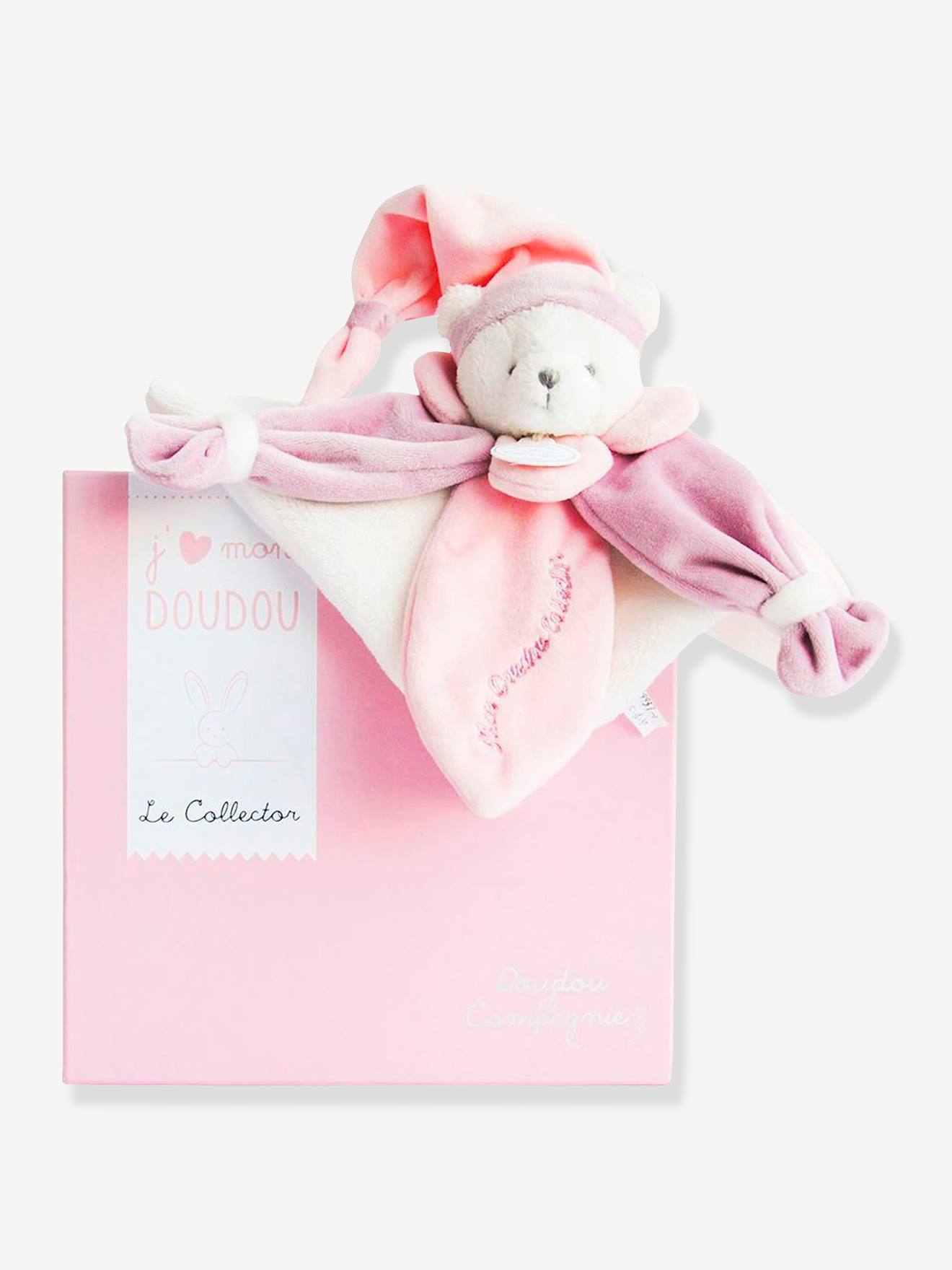 Doudou carré ours 24cm collector rose