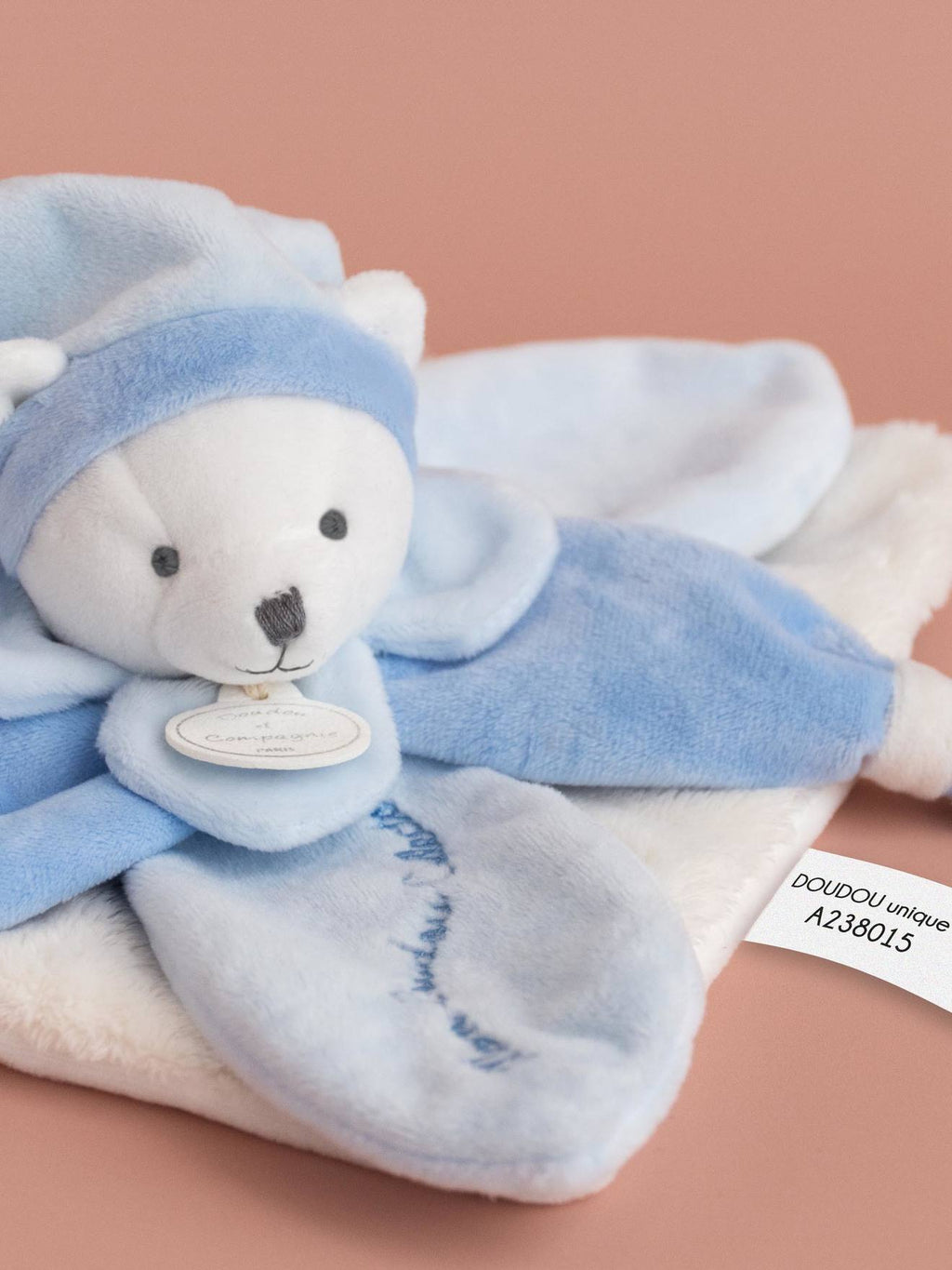Doudou carré ours 24cm collector bleu