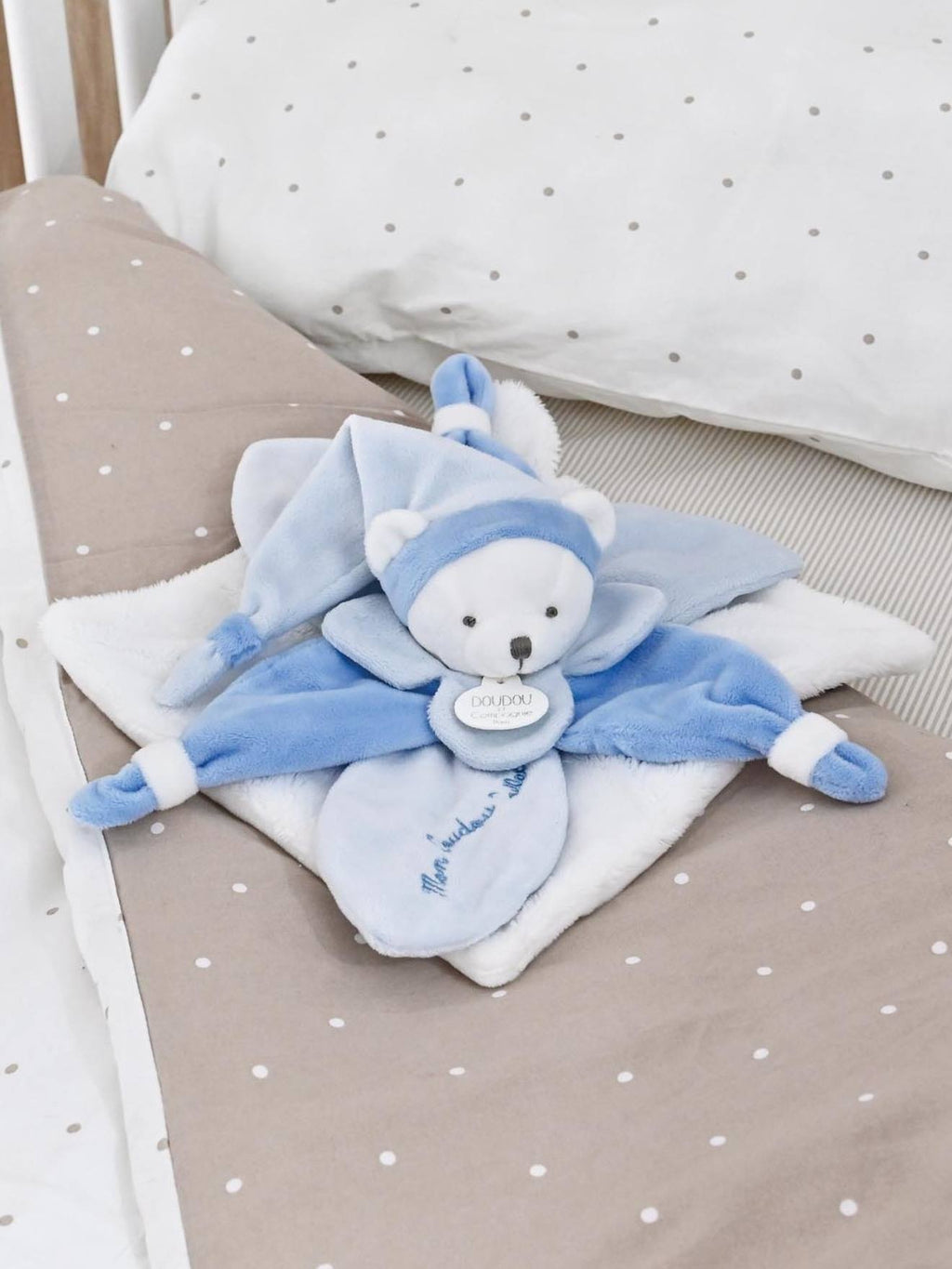Doudou carré ours 24cm collector bleu