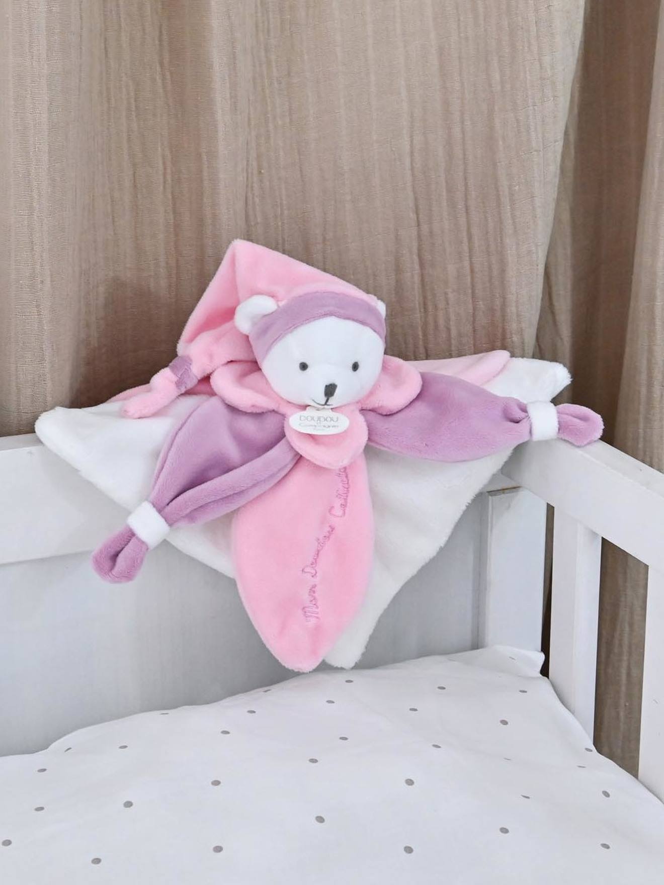 Doudou carré ours 24cm collector rose