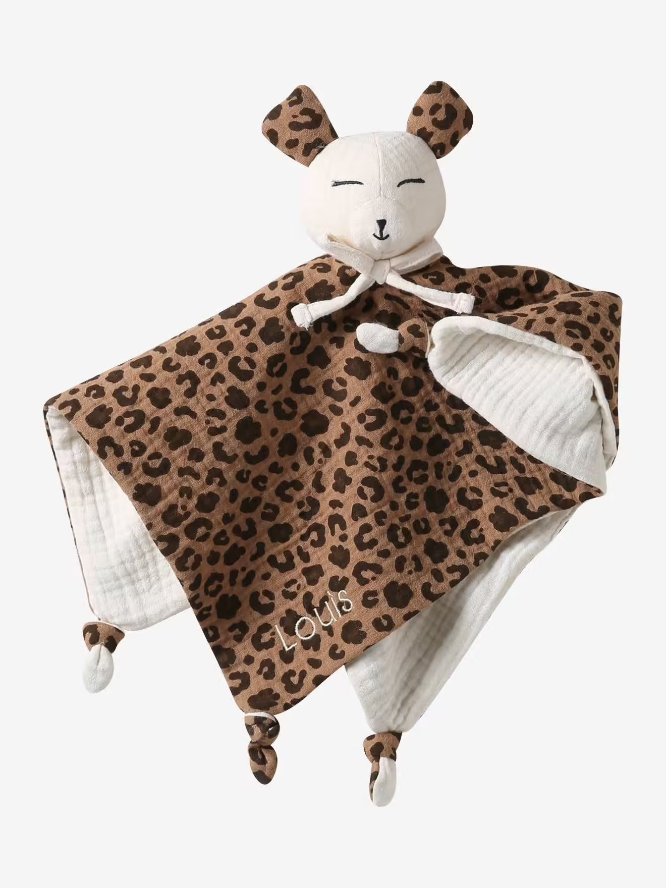 Doudou en gaze de coton bio imprimé léopard personnalisable - Vertbaudet