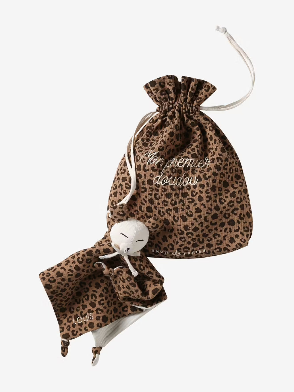 Doudou en gaze de coton bio imprimé léopard personnalisable - Vertbaudet