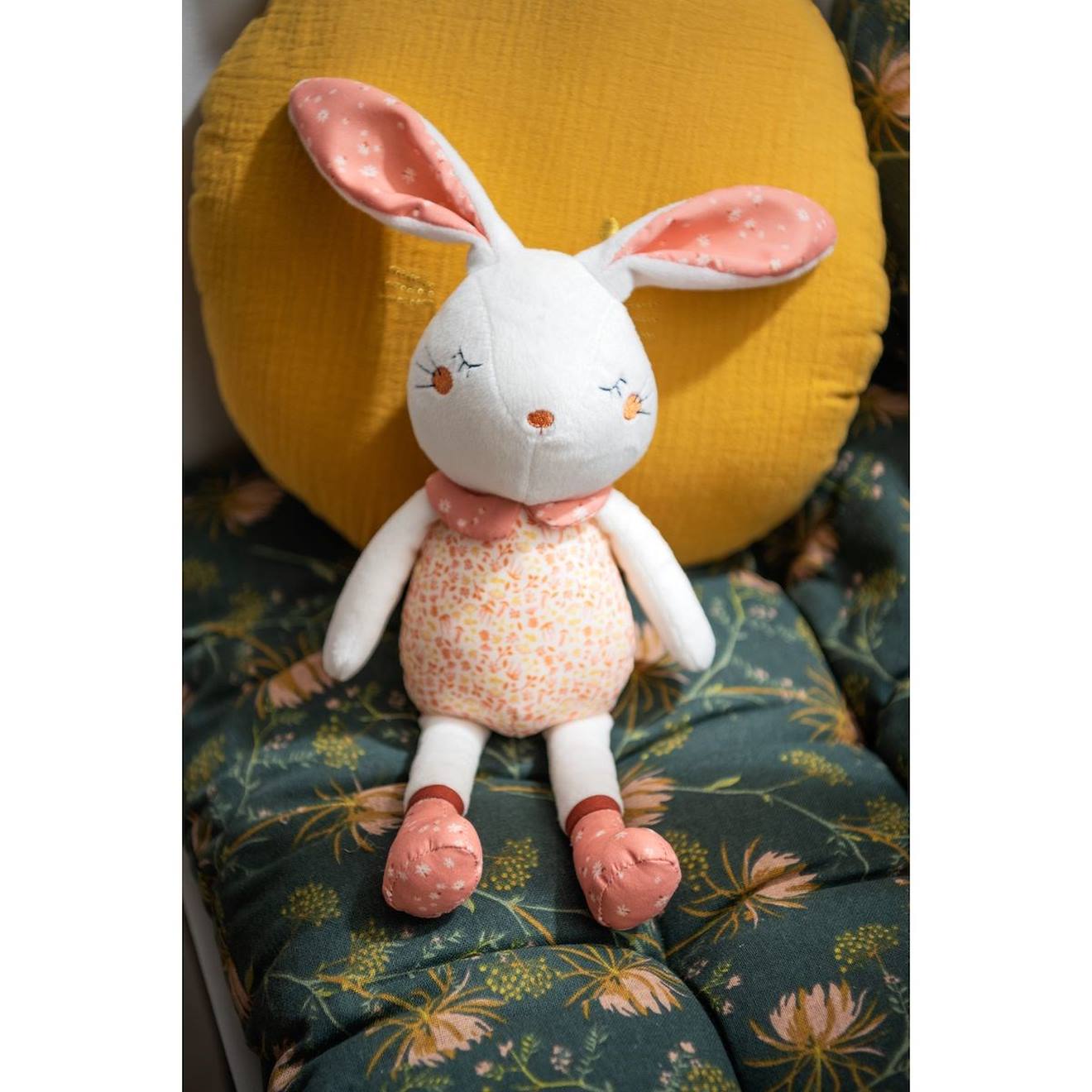 Doudou en velours - esmée blanc/rose XL