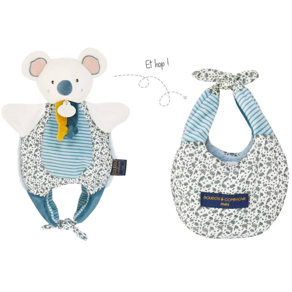 Doudou koala marionnette bleu