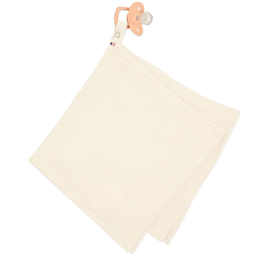 Doudou lange attache tétine en gaze de coton jeanne écru