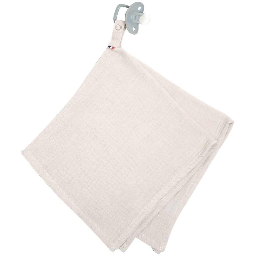 Doudou lange attache tétine en gaze de coton jeanne beige