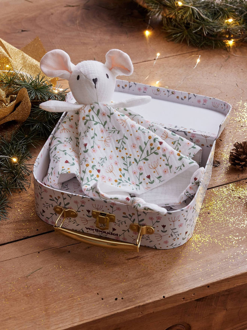 Doudou lange souris personnalisable avec mallette rose