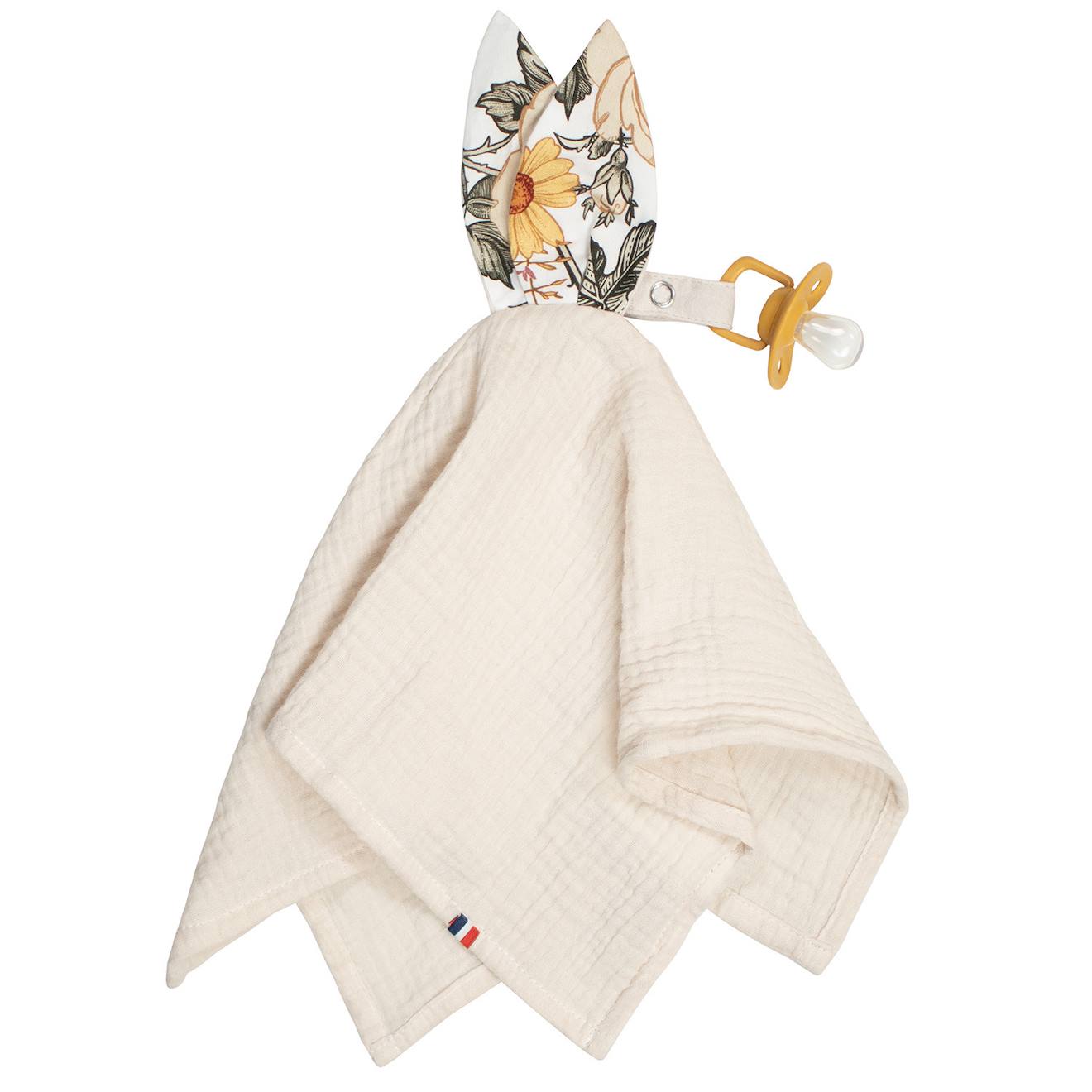 Doudou lapin attache tétine en gaze de coton néo vintage néo vintage imprimé floral, be