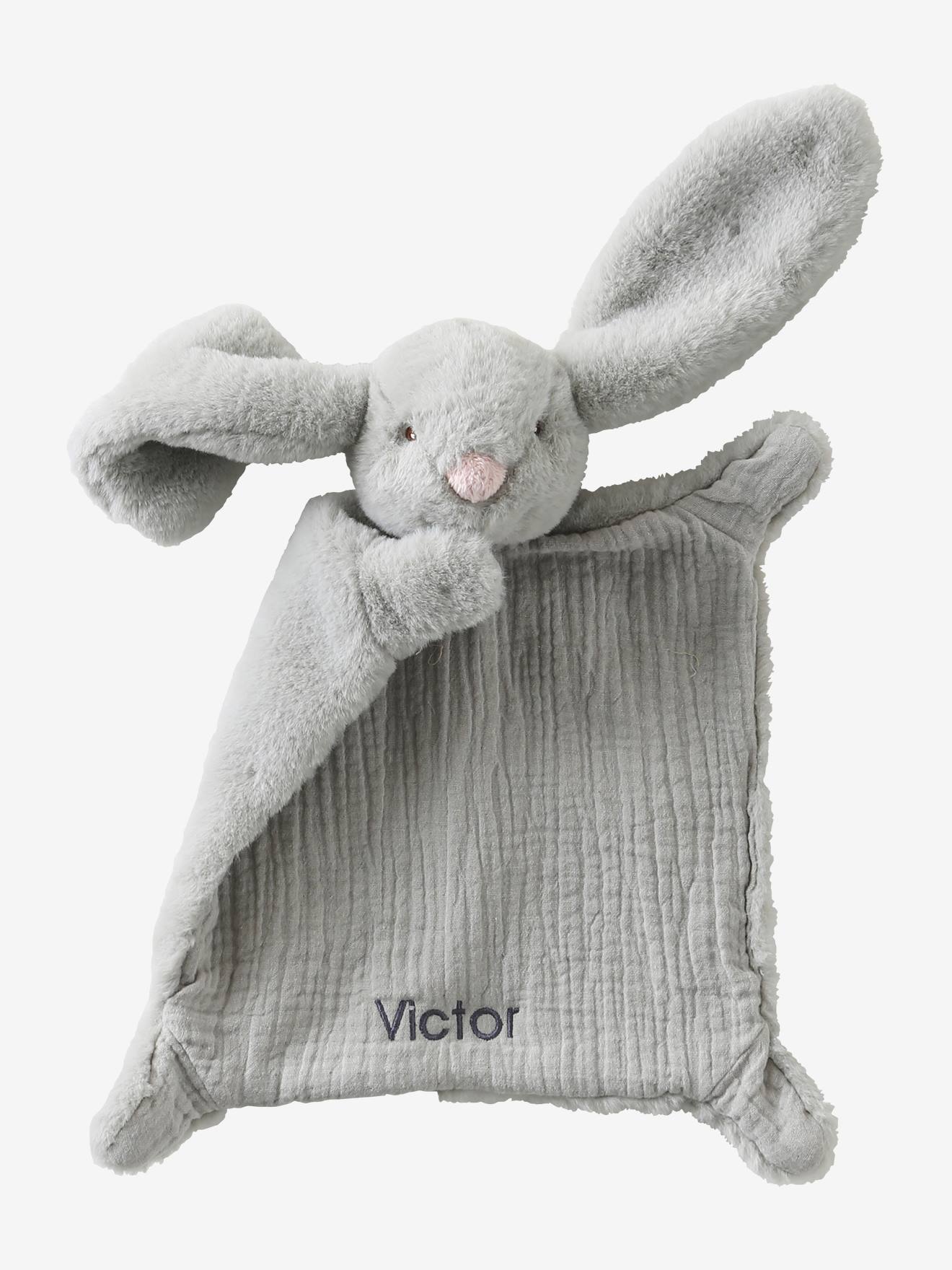 Doudou lapin bi-matière personnalisable vert