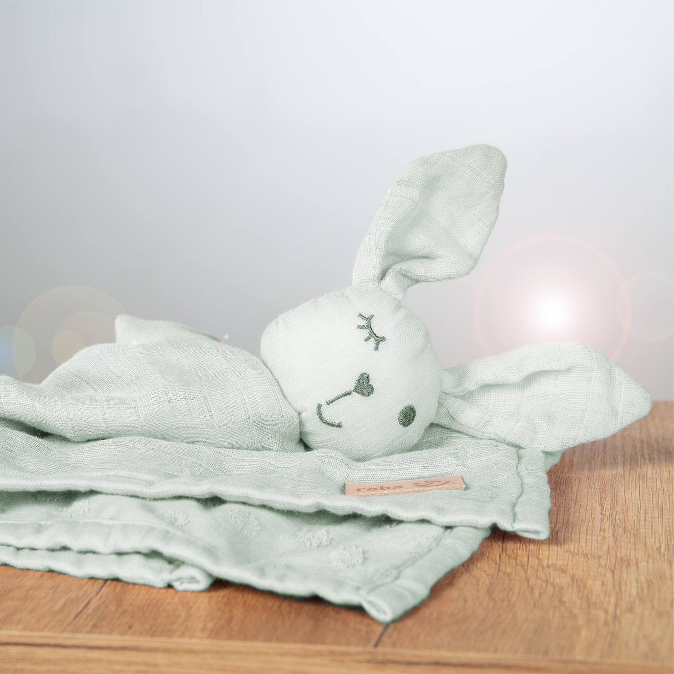 Doudou lapin en coton bio lil planet vert givré