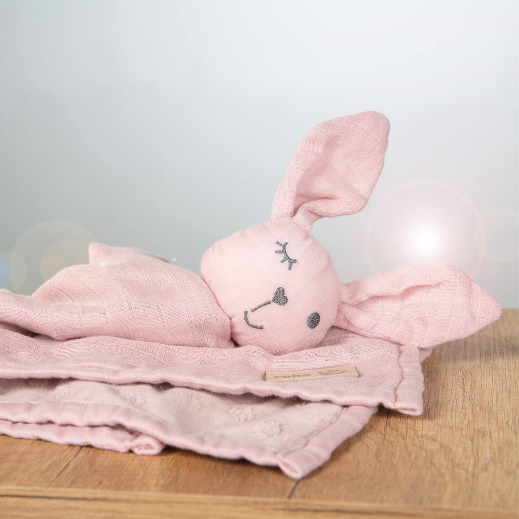 Doudou lapin en coton bio lil planet rose pastel