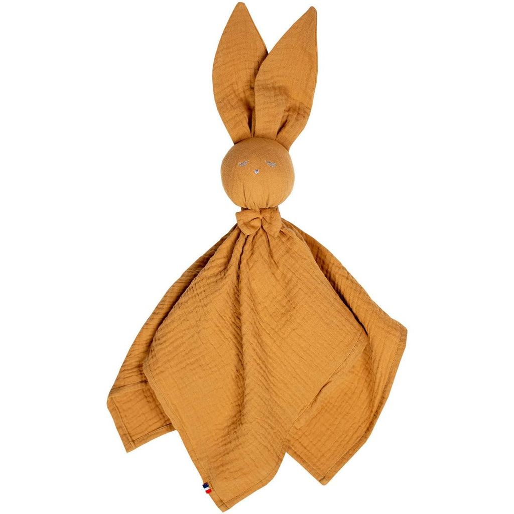 Doudou lapin en gaze de coton jeanne camel