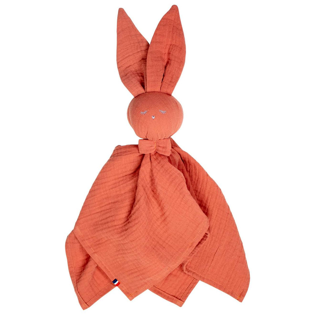 Doudou lapin en gaze de coton jeanne terracotta