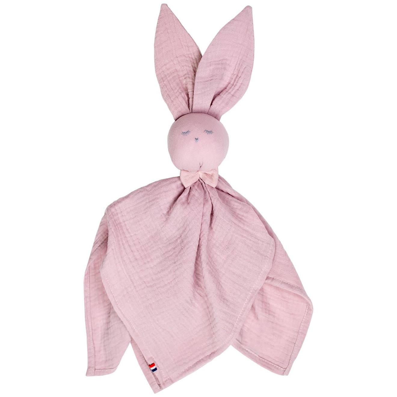Doudou lapin en gaze de coton jeanne rose