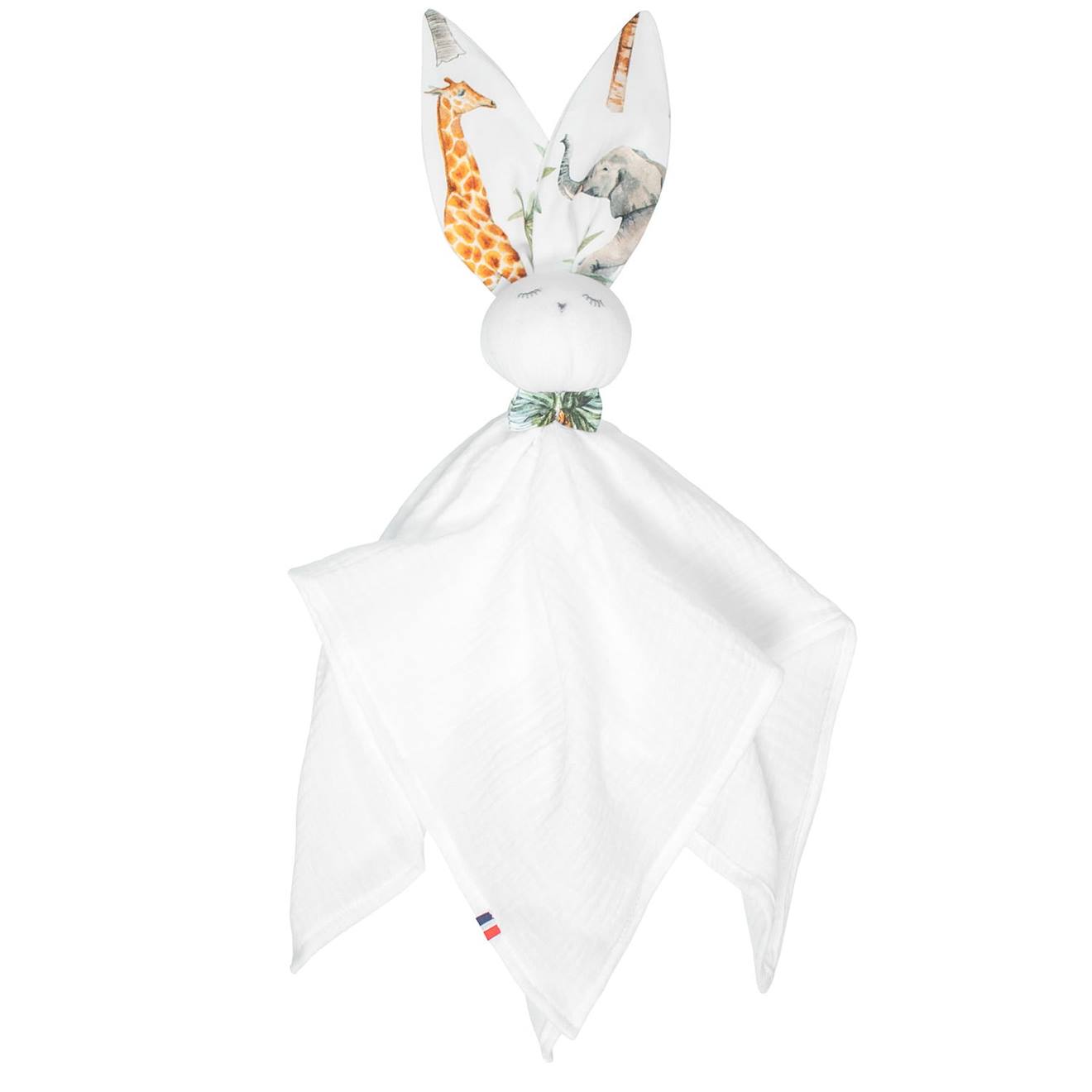 Doudou lapin en gaze de coton safari blanc