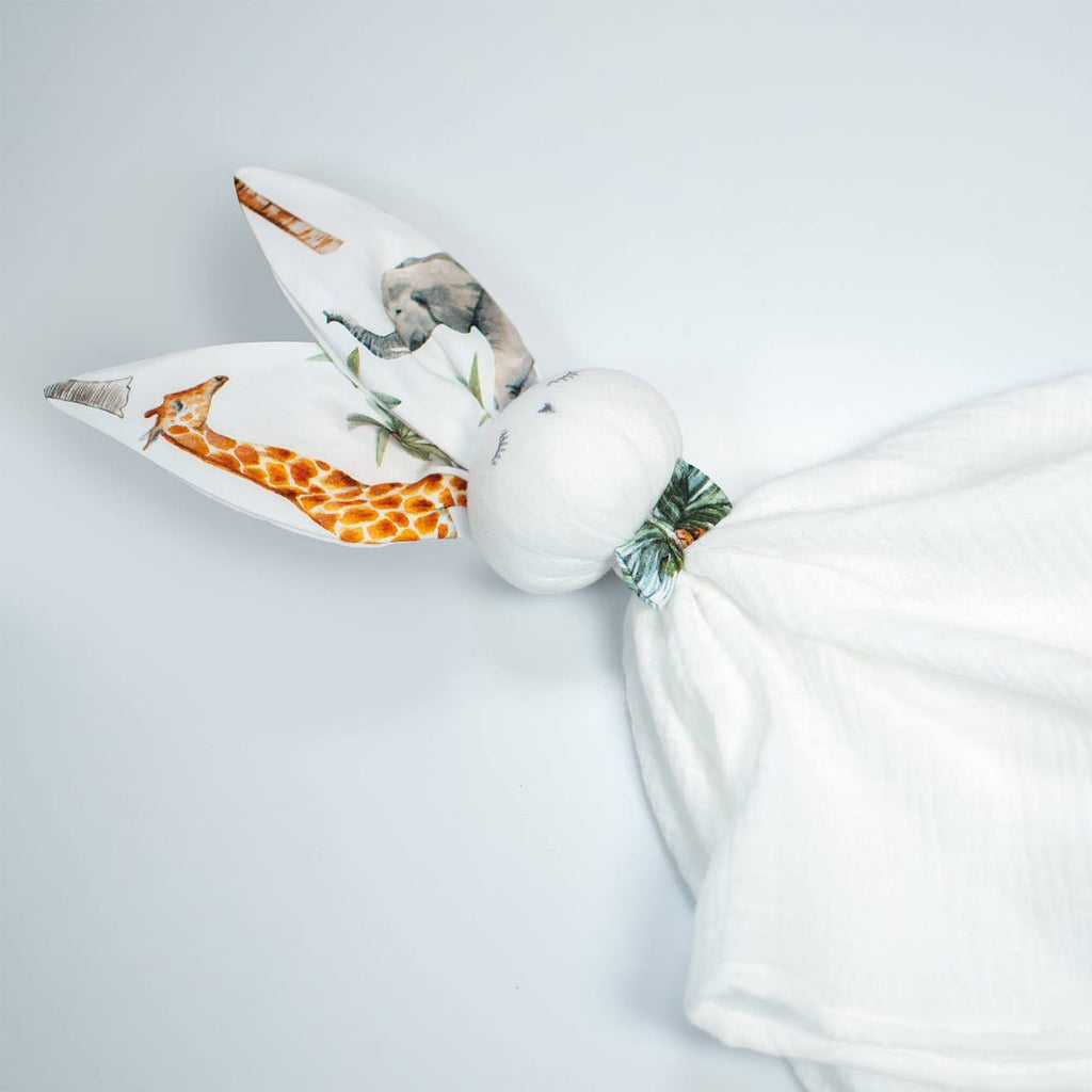 Doudou lapin en gaze de coton safari blanc
