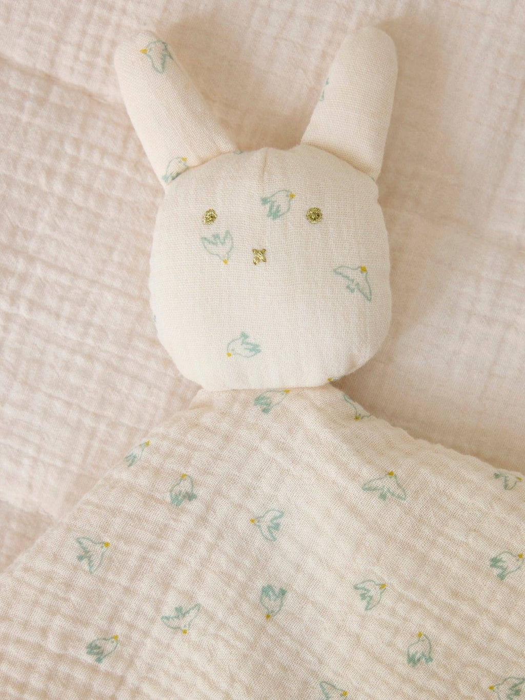 Doudou lapin gaze de coton biologique - imprimé hirondelles imprimé hirondelles