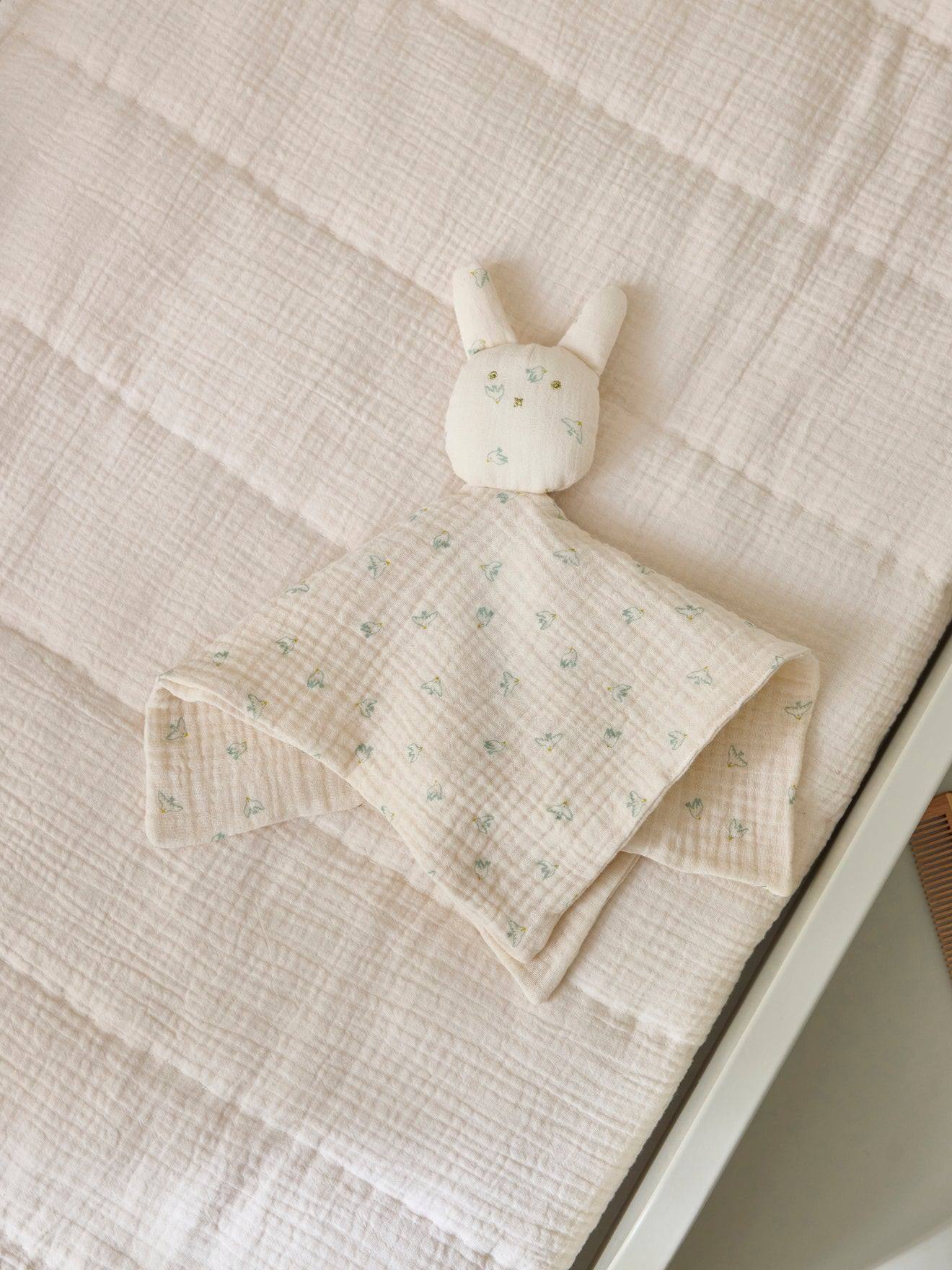 Doudou lapin gaze de coton biologique - imprimé hirondelles imprimé hirondelles