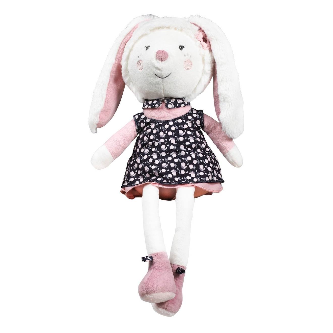 Doudou lapin grand modèle en velours - miss fleur de lune blanc