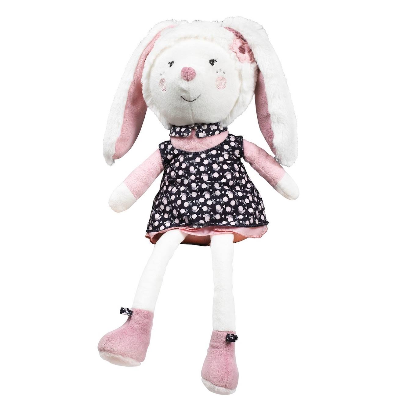Doudou lapin grand modèle en velours - miss fleur de lune blanc