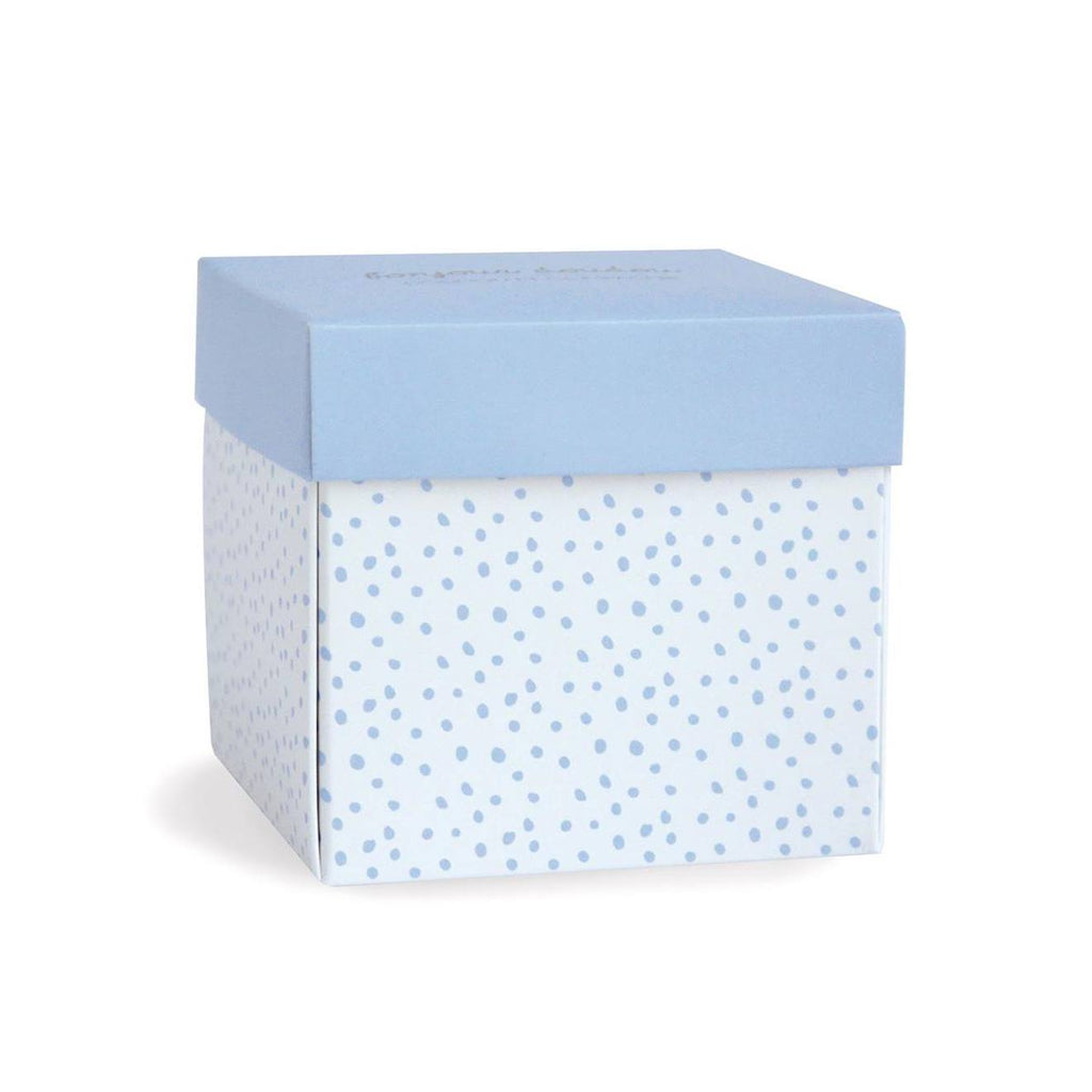 Doudou lapin mouchoir bleu boîte fleur bleu