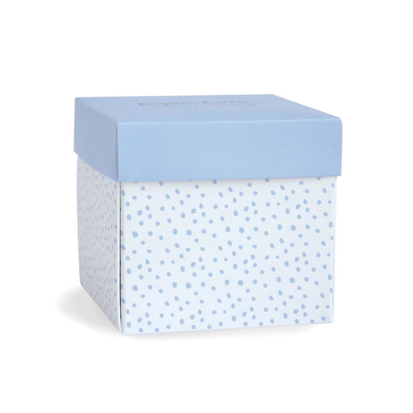 Doudou lapin mouchoir bleu boîte fleur bleu