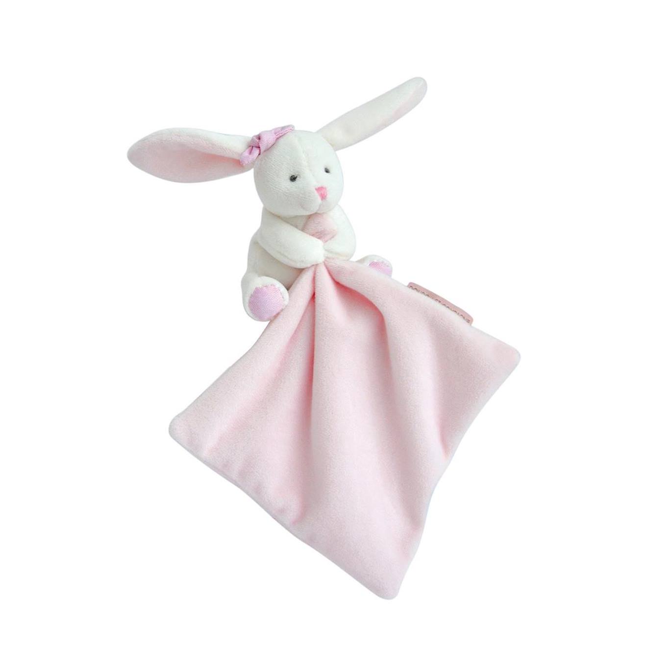 Doudou lapin mouchoir rose boîte fleur rose